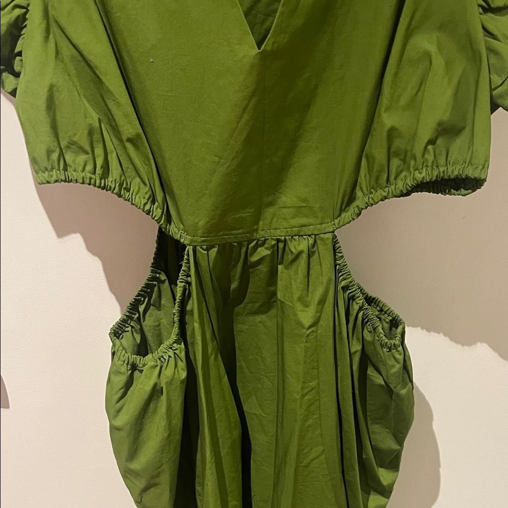 A New Day Olive Green Maxi side cut out Dress with Ruffle Sleeves - Picture 5 of 7
